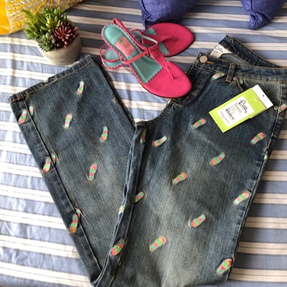 Lilly Pulitzer Denim - **FINAL VTG NWT LP Main Line Jeans Flip Flops